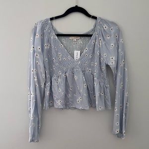 NEW with Tags PacSun LA Hearts Medium Light Blue Sunflower Long Sleeve Top